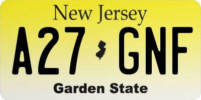 NJ license plate A27GNF
