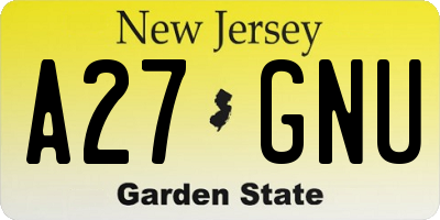 NJ license plate A27GNU
