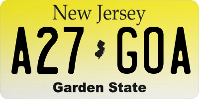 NJ license plate A27GOA