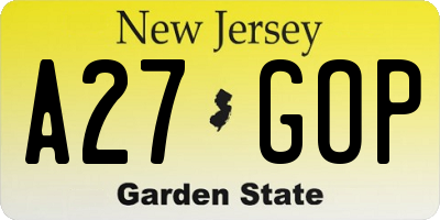 NJ license plate A27GOP