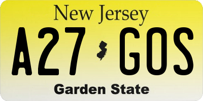 NJ license plate A27GOS
