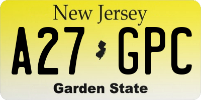 NJ license plate A27GPC