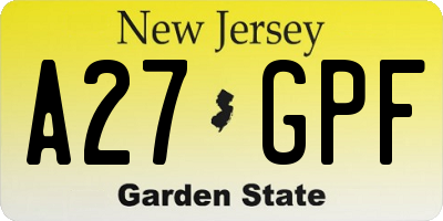 NJ license plate A27GPF