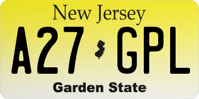 NJ license plate A27GPL