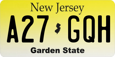 NJ license plate A27GQH