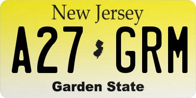 NJ license plate A27GRM