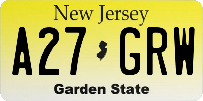 NJ license plate A27GRW
