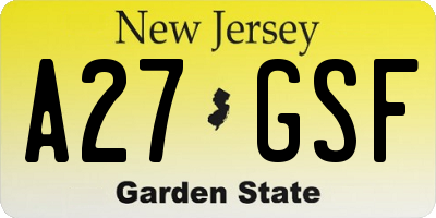 NJ license plate A27GSF