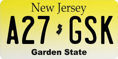 NJ license plate A27GSK