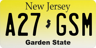 NJ license plate A27GSM