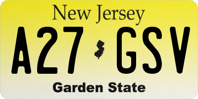NJ license plate A27GSV