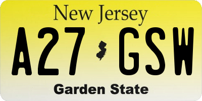 NJ license plate A27GSW