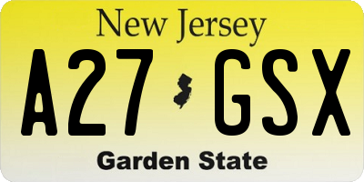NJ license plate A27GSX