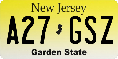 NJ license plate A27GSZ
