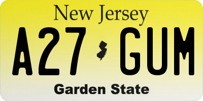 NJ license plate A27GUM