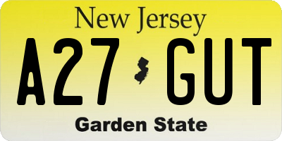 NJ license plate A27GUT