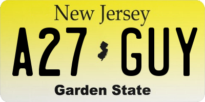 NJ license plate A27GUY