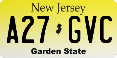 NJ license plate A27GVC