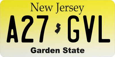NJ license plate A27GVL