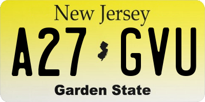 NJ license plate A27GVU