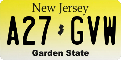 NJ license plate A27GVW