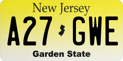 NJ license plate A27GWE