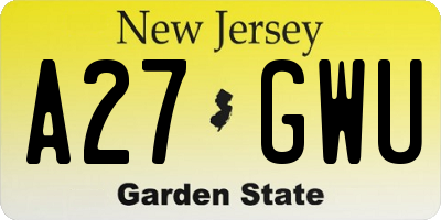 NJ license plate A27GWU