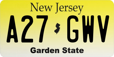NJ license plate A27GWV