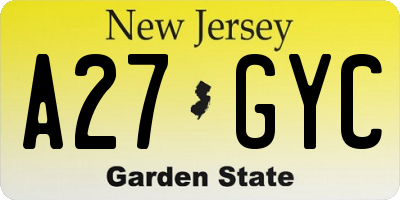 NJ license plate A27GYC