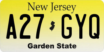NJ license plate A27GYQ