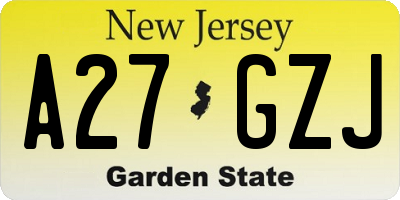 NJ license plate A27GZJ