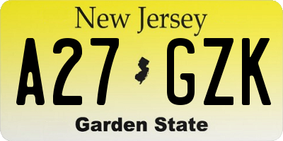 NJ license plate A27GZK
