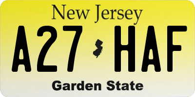 NJ license plate A27HAF