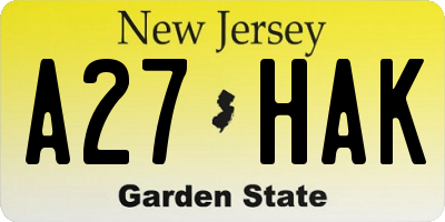 NJ license plate A27HAK