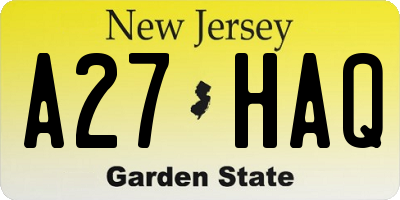 NJ license plate A27HAQ