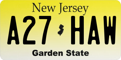 NJ license plate A27HAW