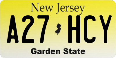NJ license plate A27HCY