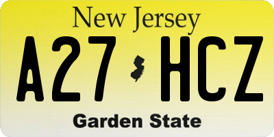 NJ license plate A27HCZ
