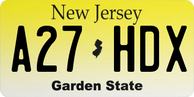 NJ license plate A27HDX