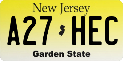 NJ license plate A27HEC