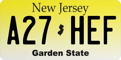 NJ license plate A27HEF