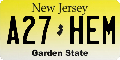 NJ license plate A27HEM