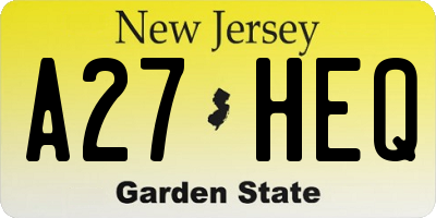 NJ license plate A27HEQ