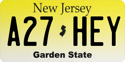 NJ license plate A27HEY
