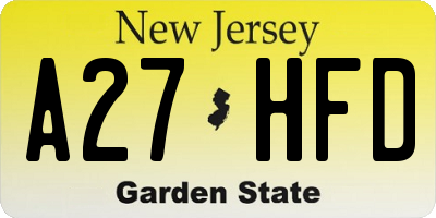 NJ license plate A27HFD