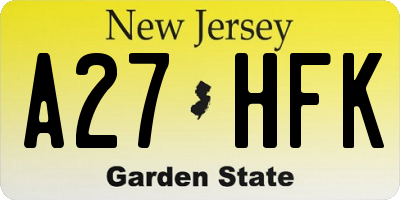 NJ license plate A27HFK