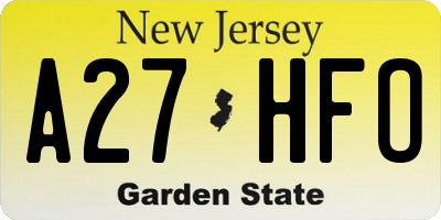 NJ license plate A27HFO