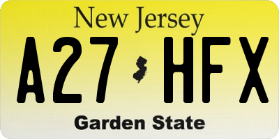 NJ license plate A27HFX
