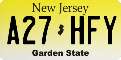 NJ license plate A27HFY