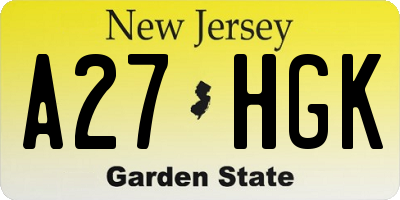 NJ license plate A27HGK